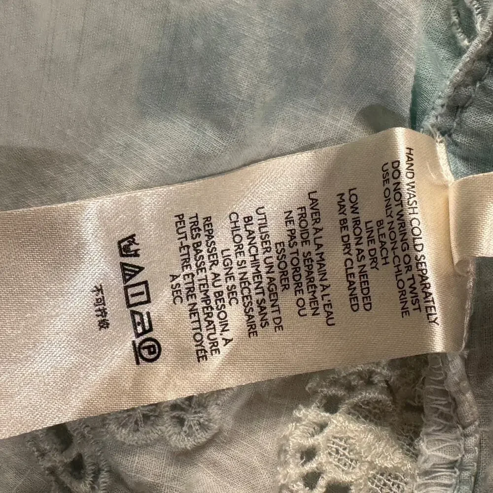 Anthropologie X-Small Top Tie-Dye Floral Embroidered Keyhole V-Neck Eyelet Lace